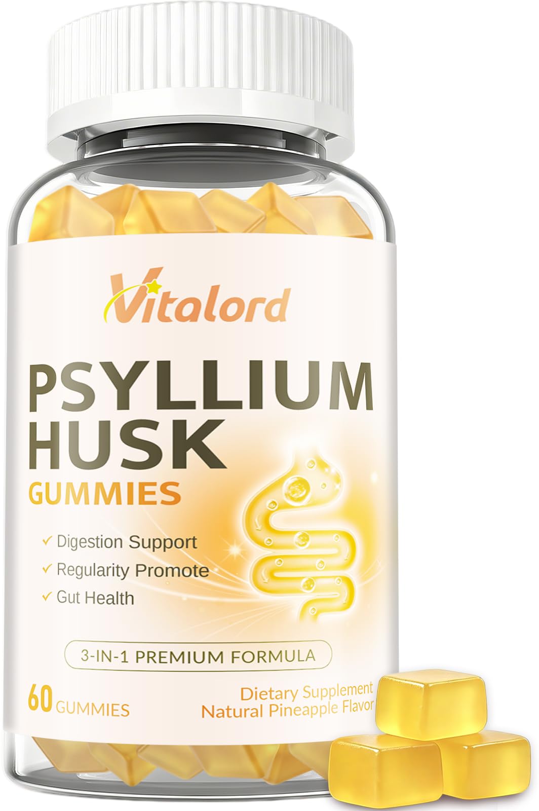Vitalord Psyllium Fiber Gummies Sugar Free, 60 Count