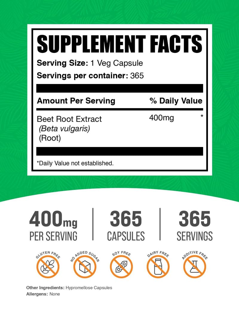 BulkSupplements Beet Root Extract Capsules, 365 Capsules