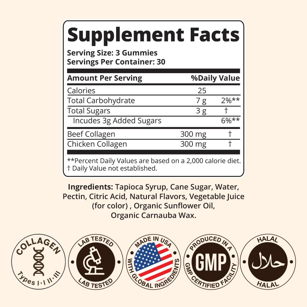 Sakoon nutrition Halal Certified Collagen Peptides Gummies (Type I, II & III) 90 Gummies