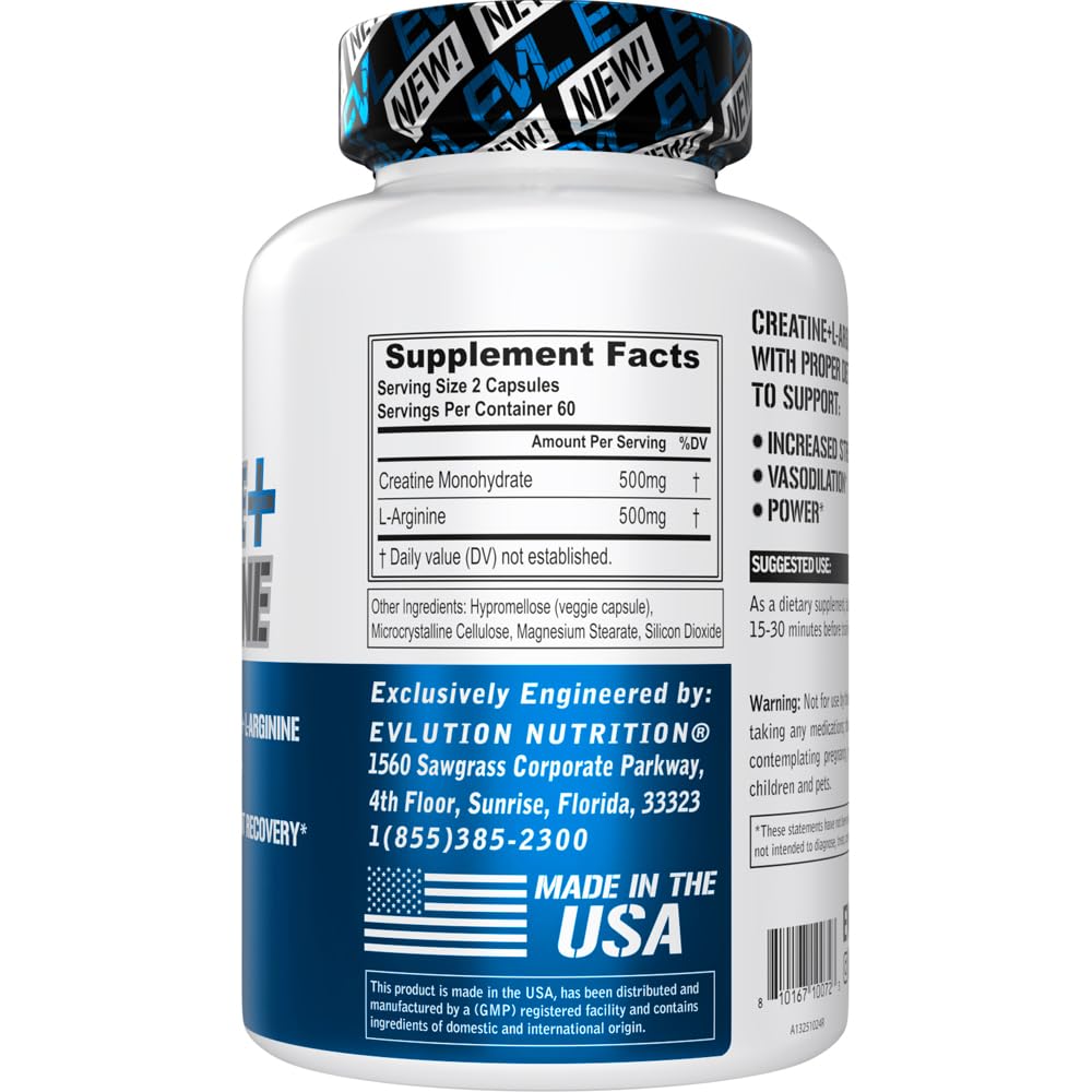 Evlution Creatine + L-Arginine Capsules, 120 Count