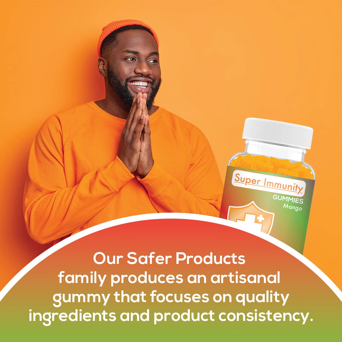 Safer Products Safer Super Immunity Gummies with Vitamin C for Adults, Immune Support Multivitamin with Ginger, Zinc, Elderberry, Turmeric, Echinacea, Vegan Plant Based Gummies, Mango Flavor 60 Count