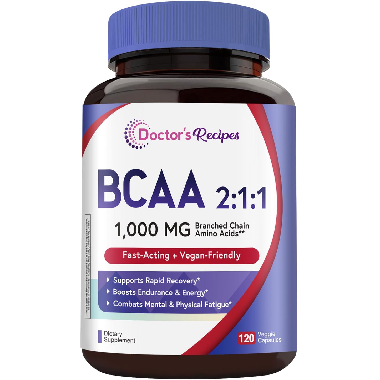 Doctor's Recipes BCAA 1000 mg (2:1:1) L-Leucine L-Isoleucine L-Valine, Branched-Chain Amino Acids, Vegan Capsules, 120 Count