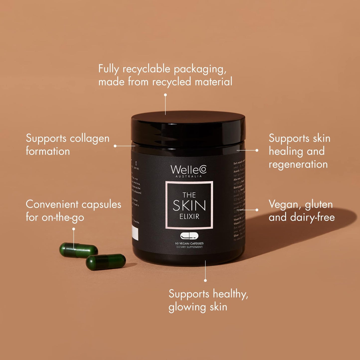 WelleCo The Skin Elixir Greens Powder 60 Capsules