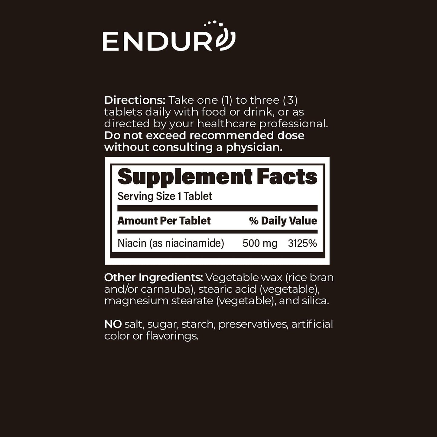 Endurance Products ENDUR-Amide Niacinamide SR 500 mg 200 Tablets