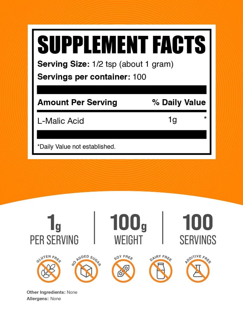 BulkSupplements Malic Acid Powder - L-Malic Acid, 3.53 oz