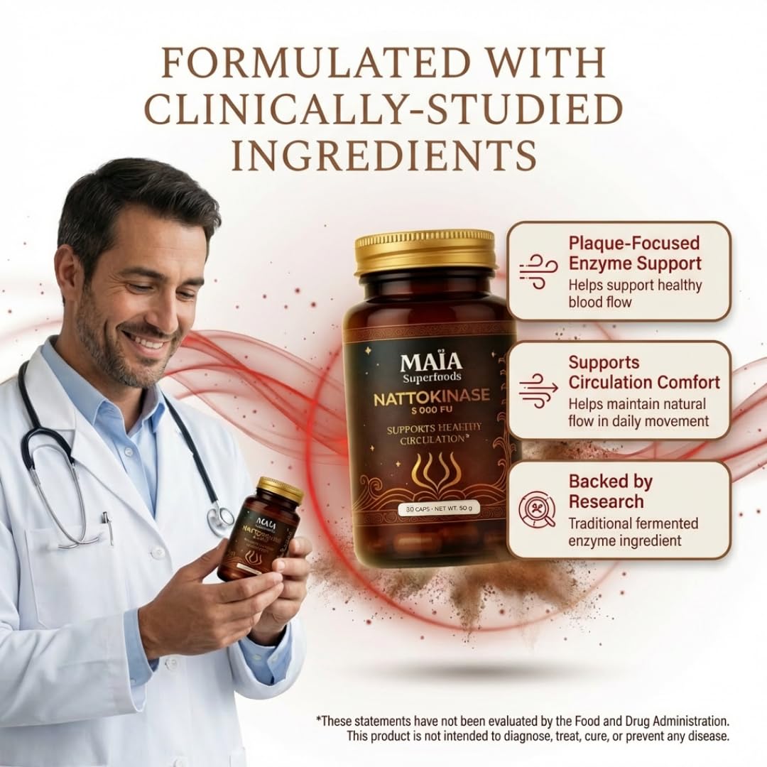MAÏA SUPERFOODS Maia Nattokinase 5000 FU Fermented Soybean Enzyme Supplement 30 Capsules