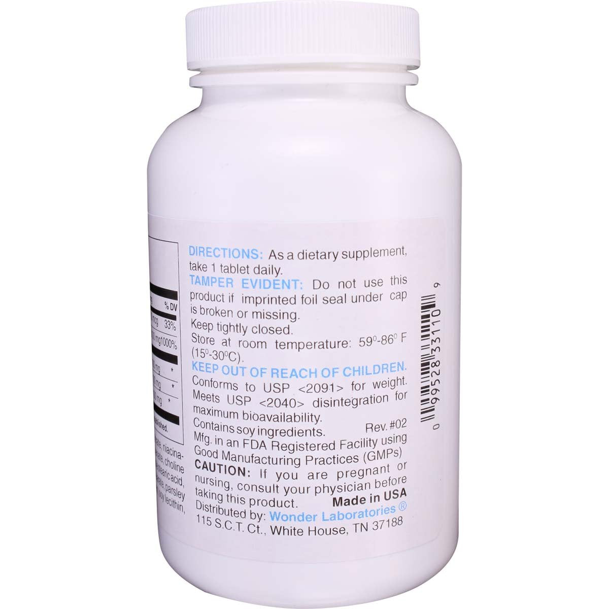 Wonder Laboratories B-Complex Maximum Potency of All The B Vitamins, Nutritional Support for The Brain and Nervous System and Improved Mood, 100 Tablets