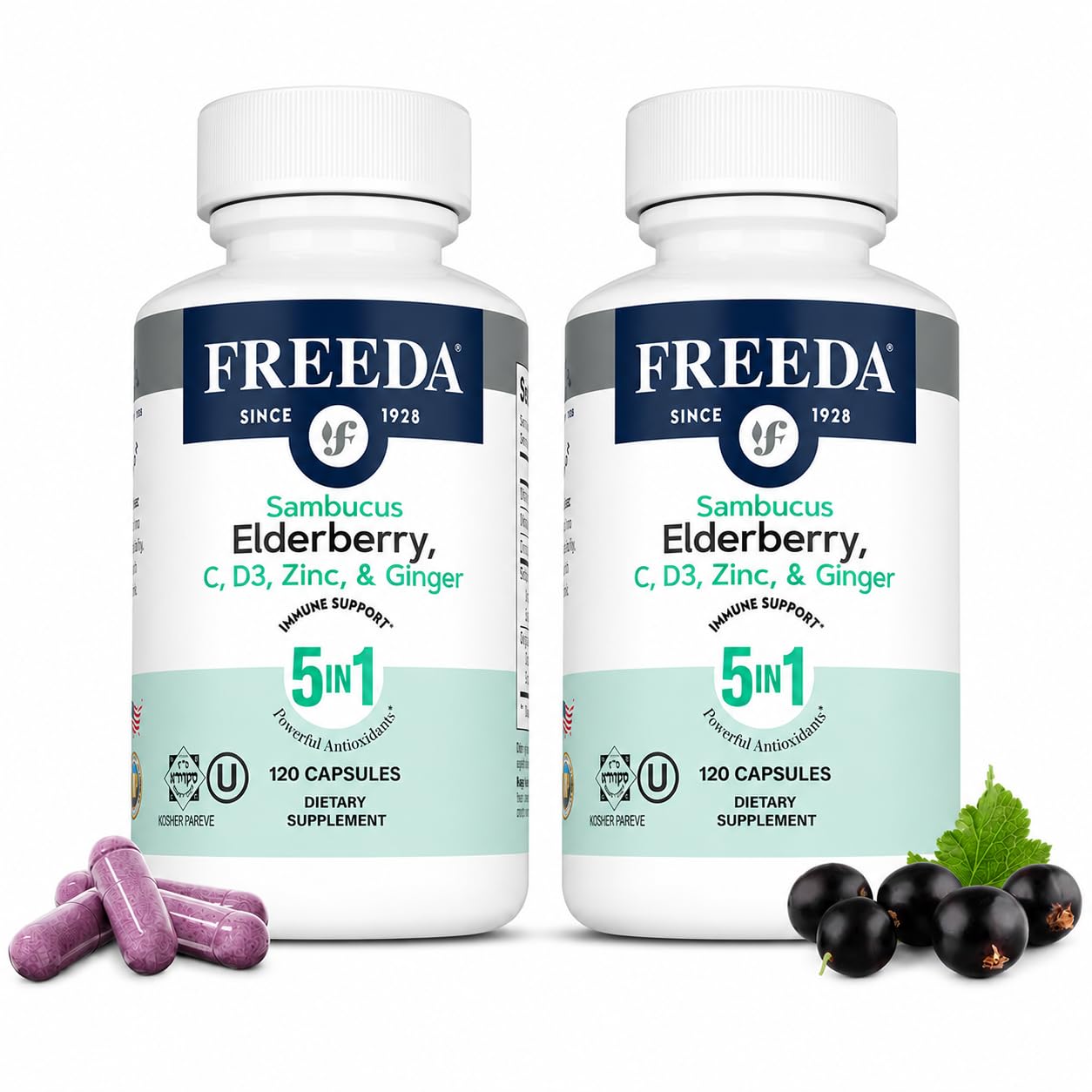 FREEDA Sambucus Elderberry with Vitamin C, D3, Zinc & Ginger Capsules 240