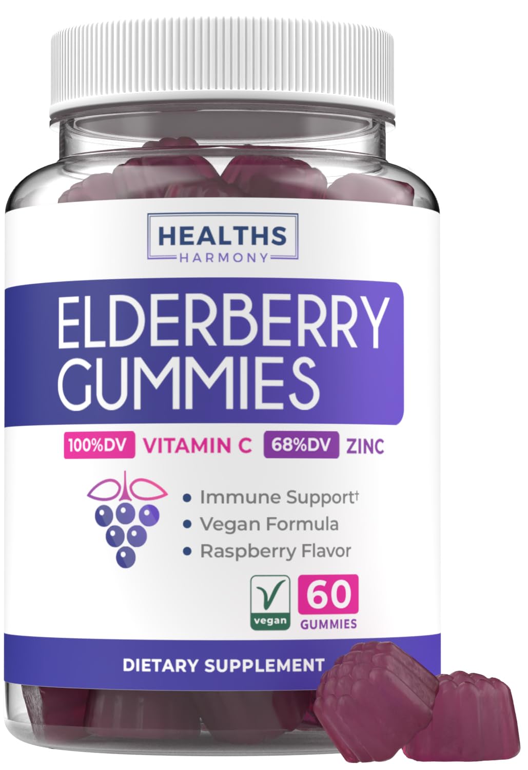 Healths Harmony Vegan Sambucus Elderberry Gummy 60 Count