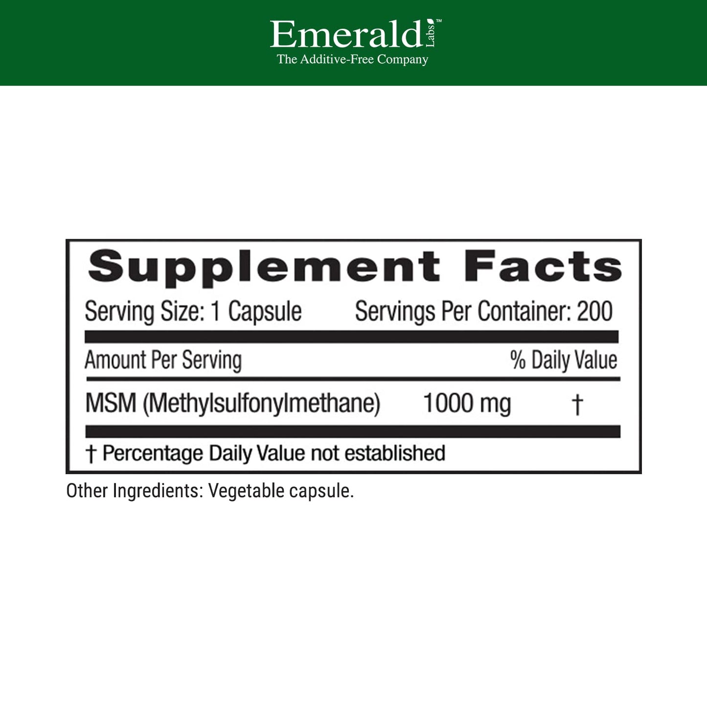 Emerald Labs MSM 1000mg - Joint, Liver & Immune Support Supplement with Methylsulfonylmethane, 200 Capsules