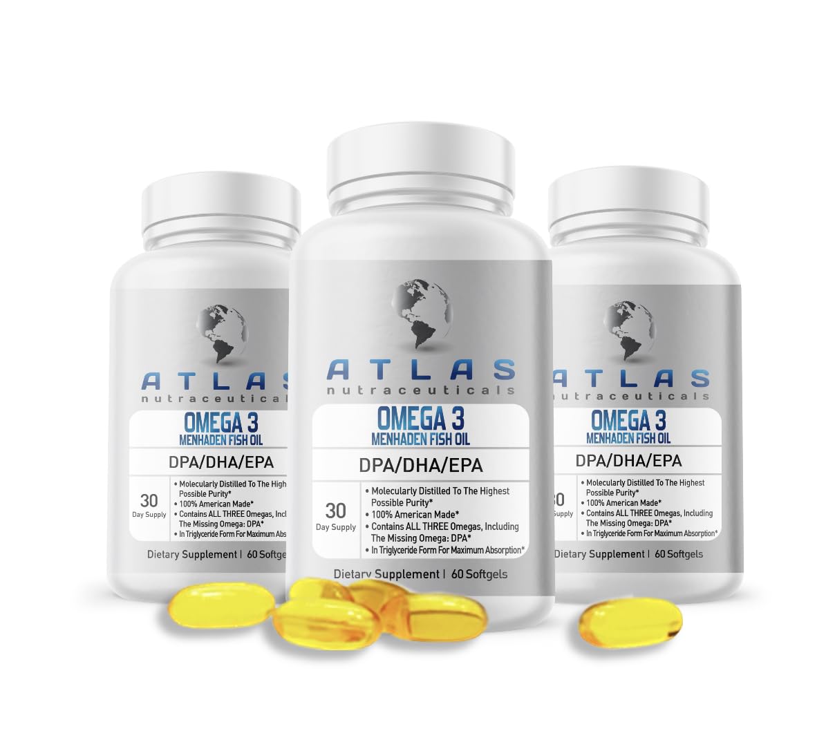 Atlas Nutraceuticals Menhaden Fish Oil Omega-3 Softgels 60 Count
