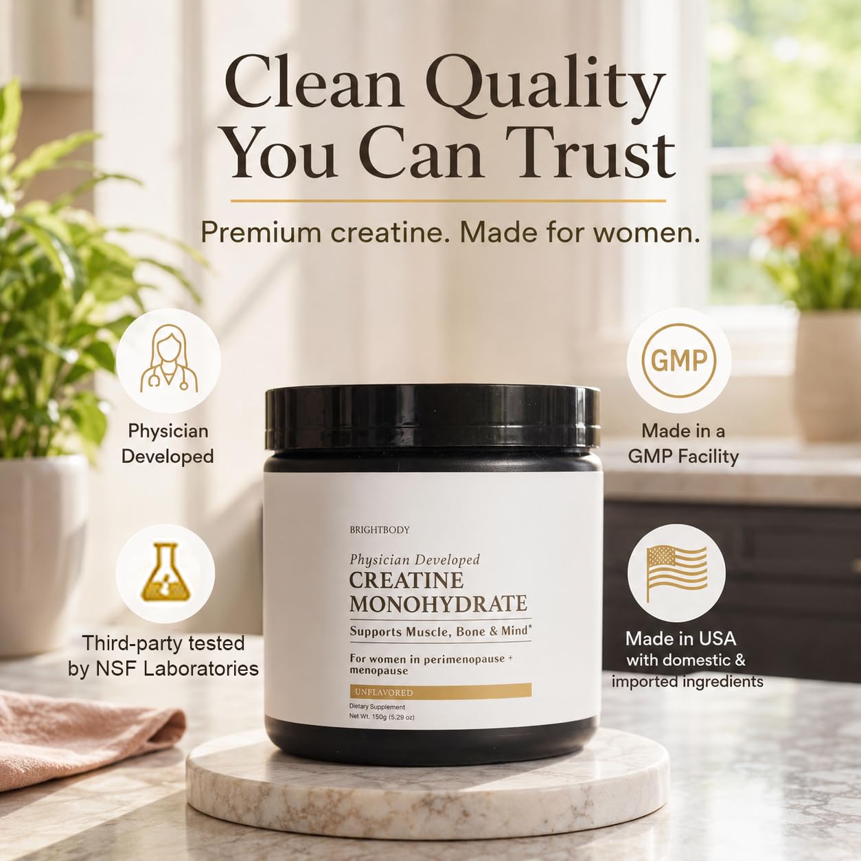 BRIGHT BODY Creatine Monohydrate for Women Powder 5.3 oz