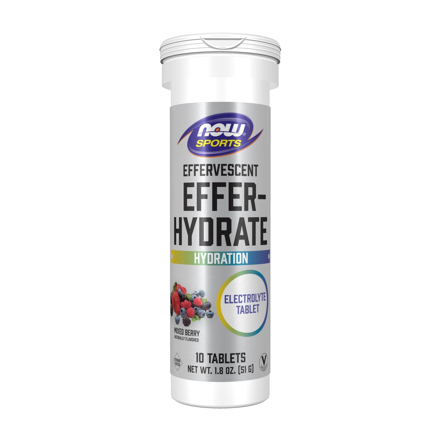 NOW Foods Effervescent Effer-Hydrate Electrolyte Supplement Recovery Mixed Berry 10 Tablets