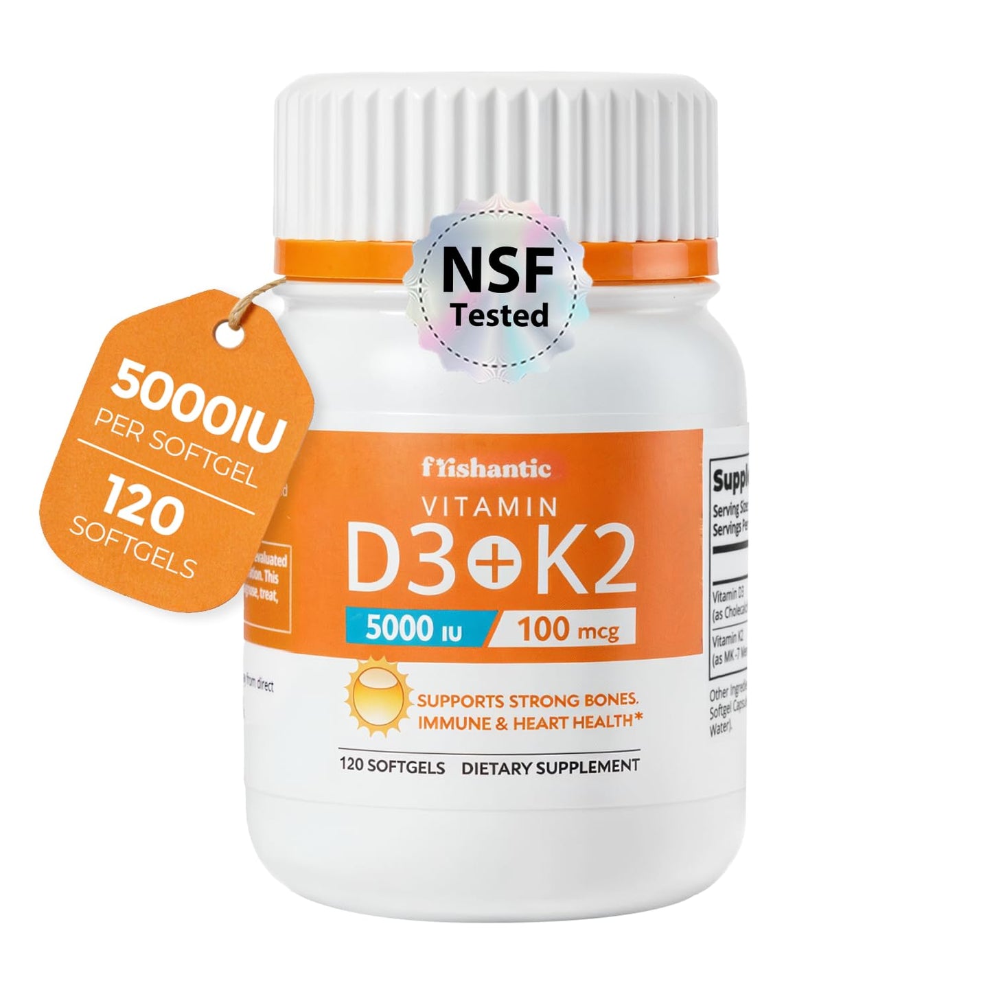 Frishantic Vitamin D3 K2 5000IU Capsule 1 Count