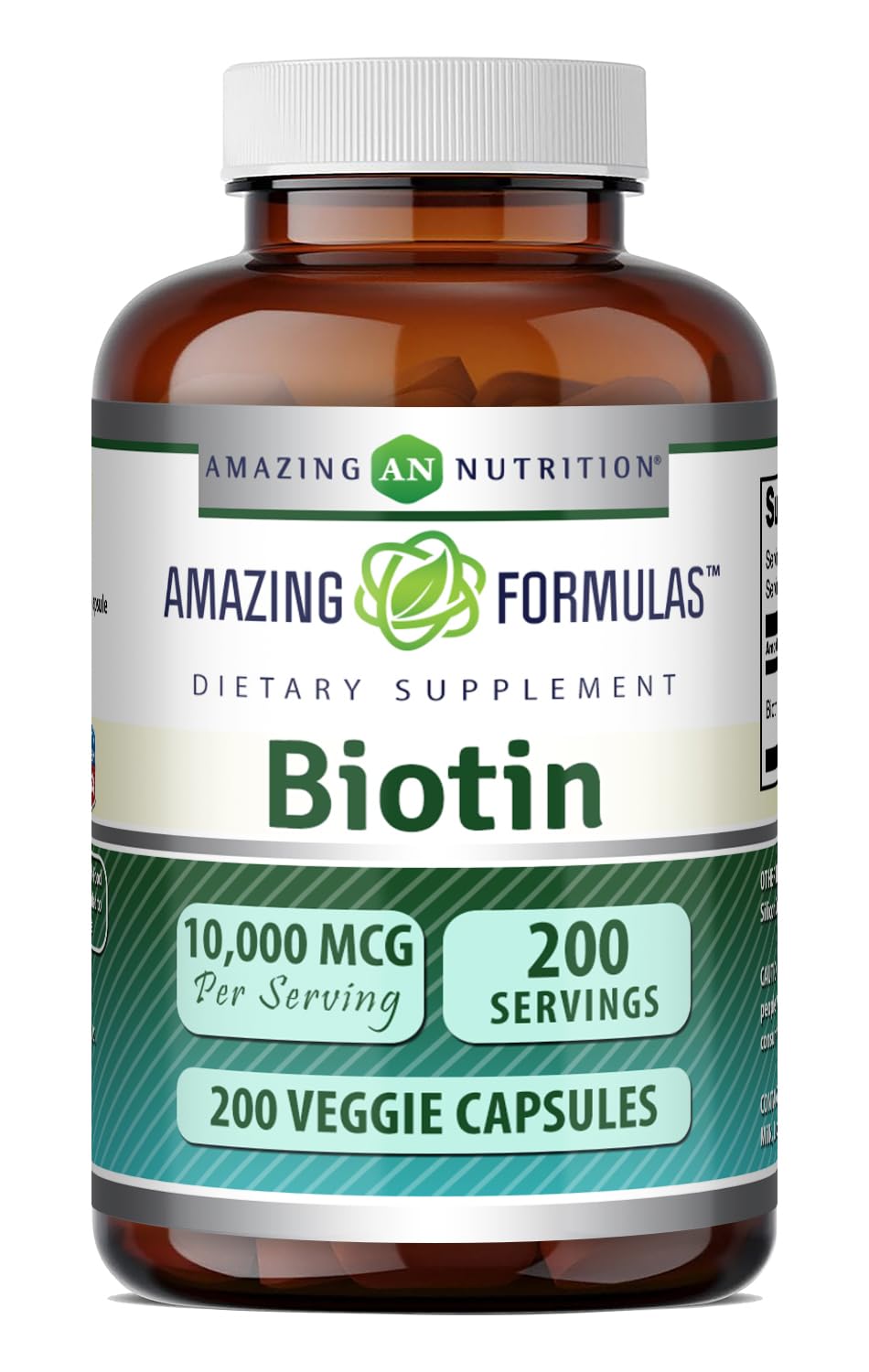 Amazing Nutrition Biotin (Vitamin B7) 10 mg Supplement Capsules, 200 Count