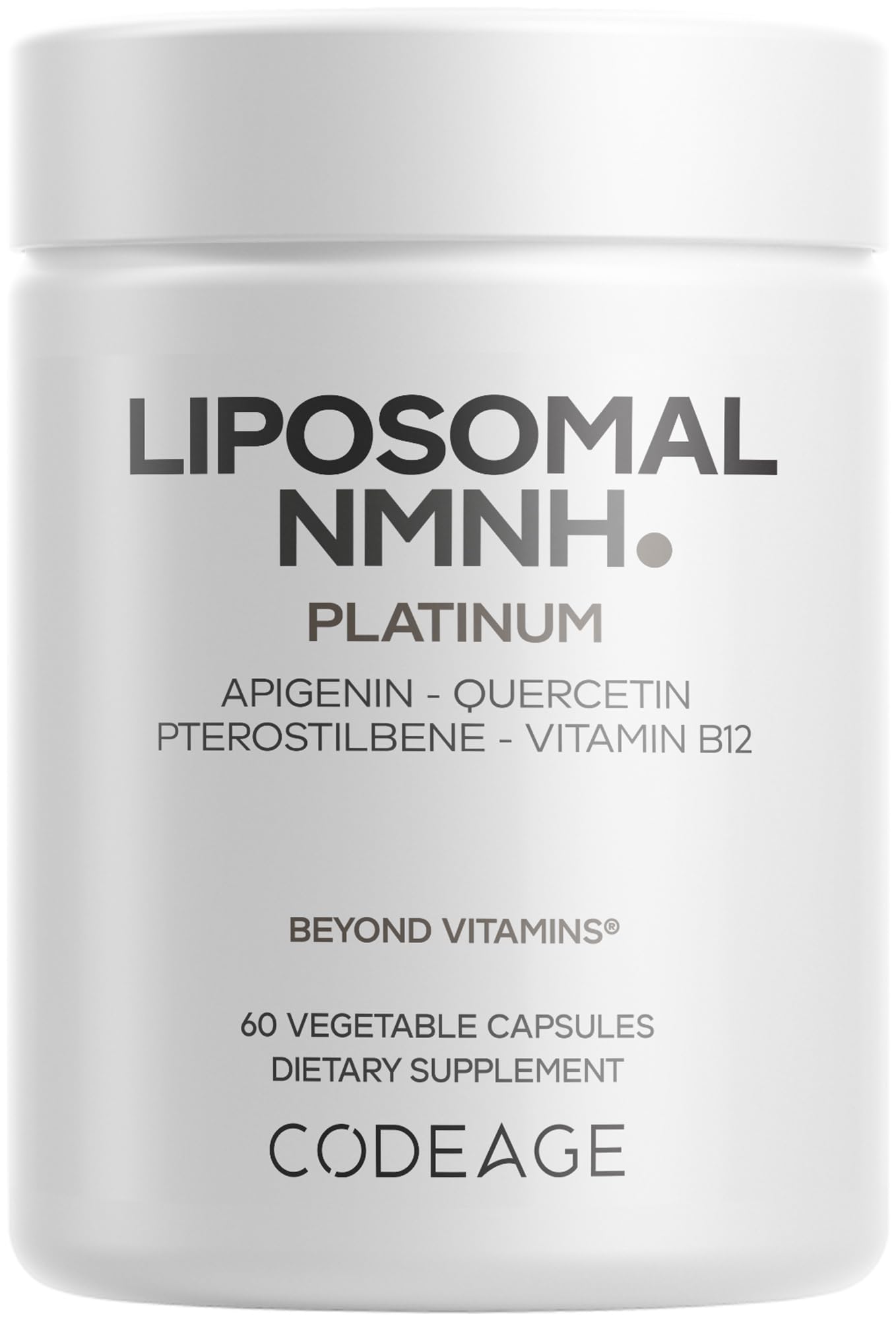 Codeage Liposomal NMNH Platinum - 500 mg NMNH Supplement, NAD+ Precursor with Quercetin, Pterostilbene, Apigenin, Active B Vitamins B2 Riboflavin & Vitamin B12 Methylcobalamin - Non-GMO - 60 Capsules