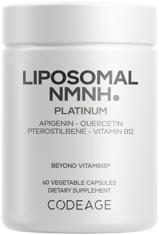 Codeage Liposomal NMNH Platinum - 500 mg NMNH Supplement, NAD+ Precursor with Quercetin, Pterostilbene, Apigenin, Active B Vitamins B2 Riboflavin & Vitamin B12 Methylcobalamin - Non-GMO - 60 Capsules