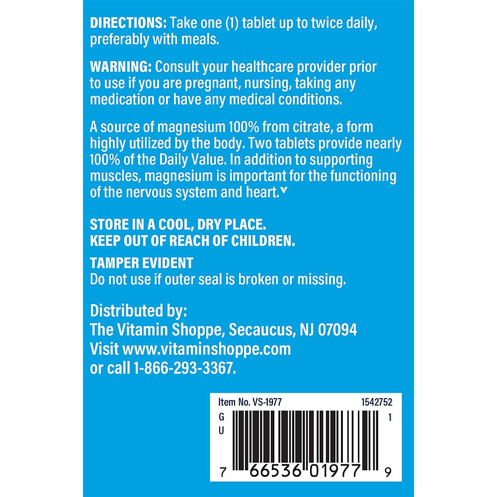 The Vitamin Shoppe Magnesium Citrate 200 mg Tablets, 300 Count