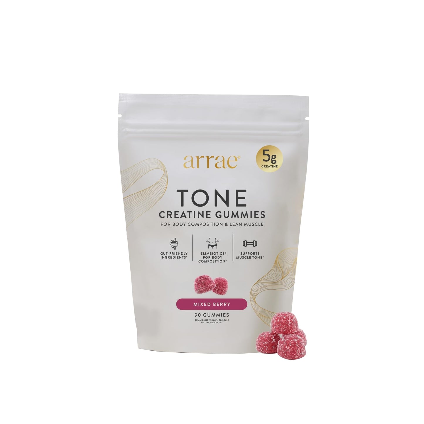 Arrae Tone Gummies Creatine Monohydrate 5g for Women – Mixed Berry Flavor – 90 Count