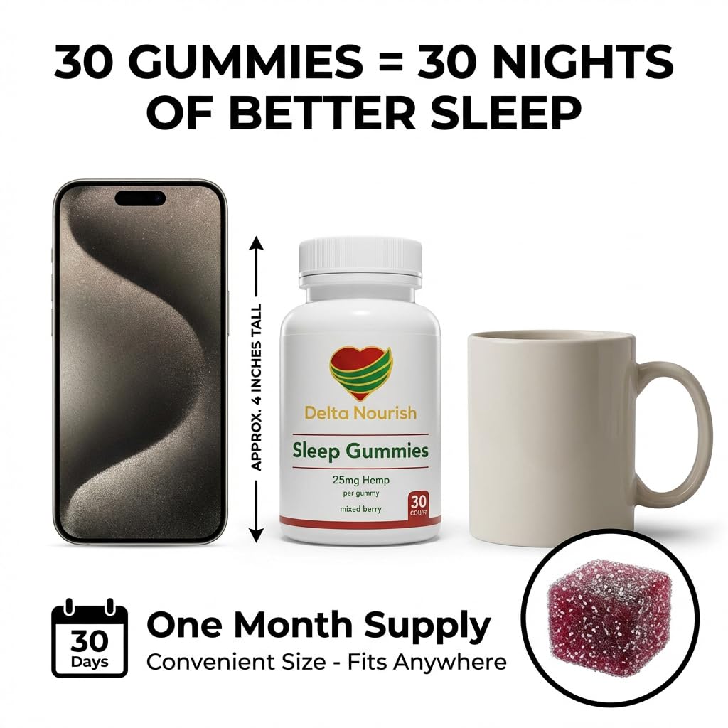 Delta nourish Sleep Gummies with Hemp Extract & L-Theanine Nighttime Calm Support, 30 Count