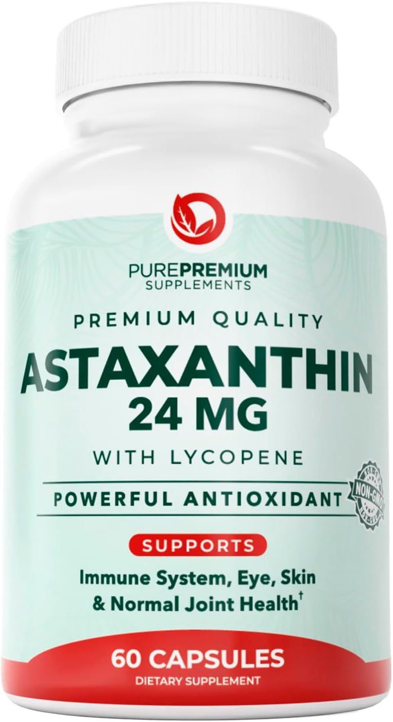 PurePremium Supplements Astaxanthin 24mg with Lycopene 50mg Capsule, 60 Count