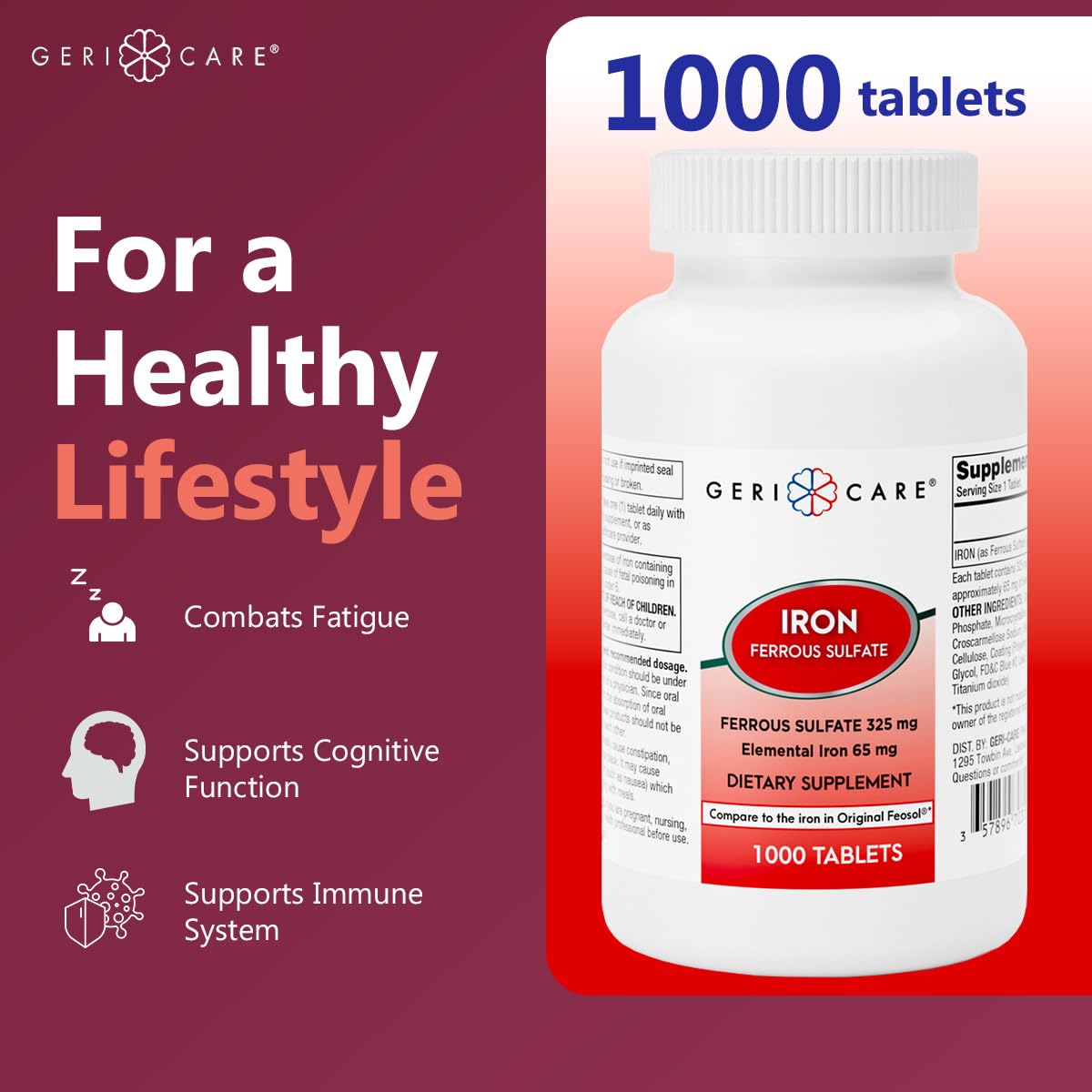 GeriCare Ferrous Sulfate Tablets, 1000 Count