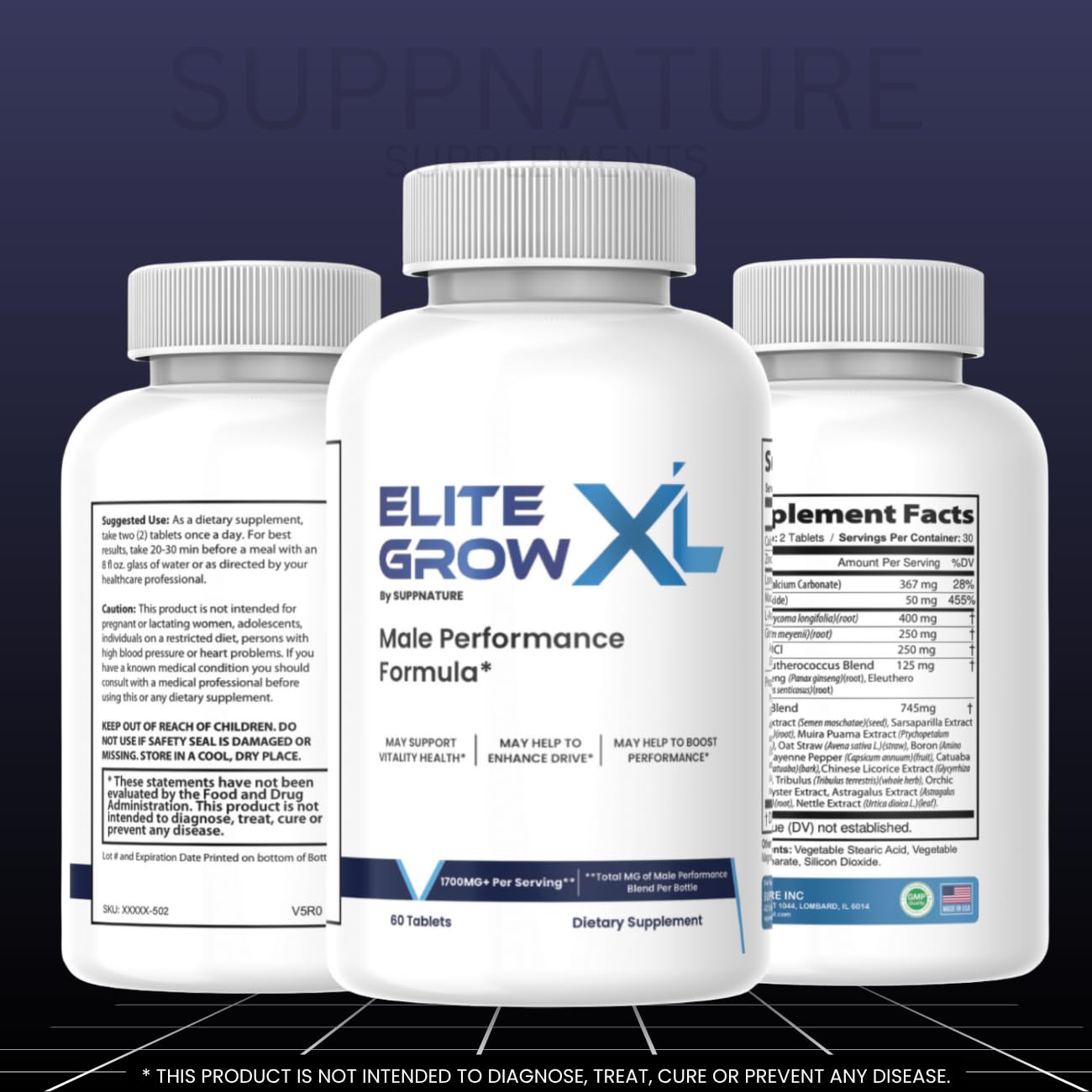 SuppNature Elite Grow XL Tablets for Men 180 Count
