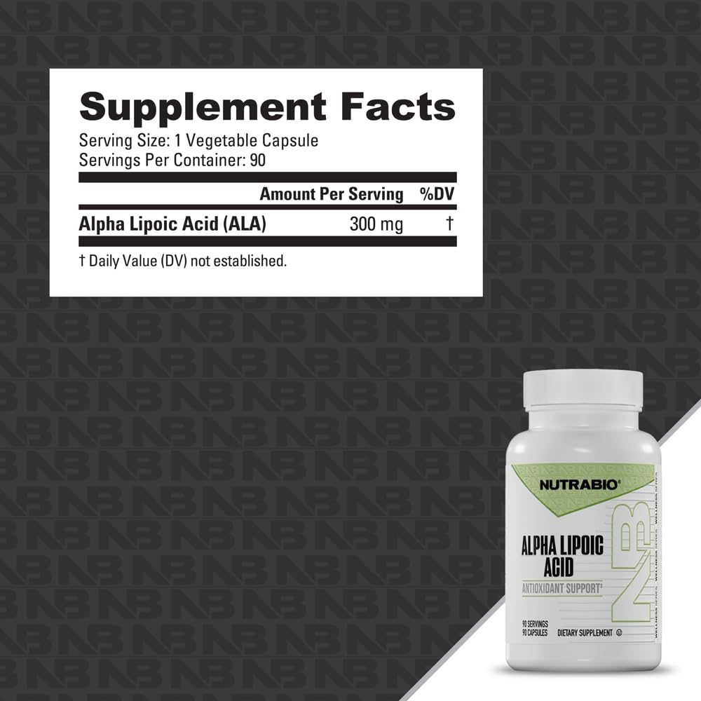 NutraBio Alpha Lipoic Acid (ALA) Supplement 300mg Capsule, 90 Capsules