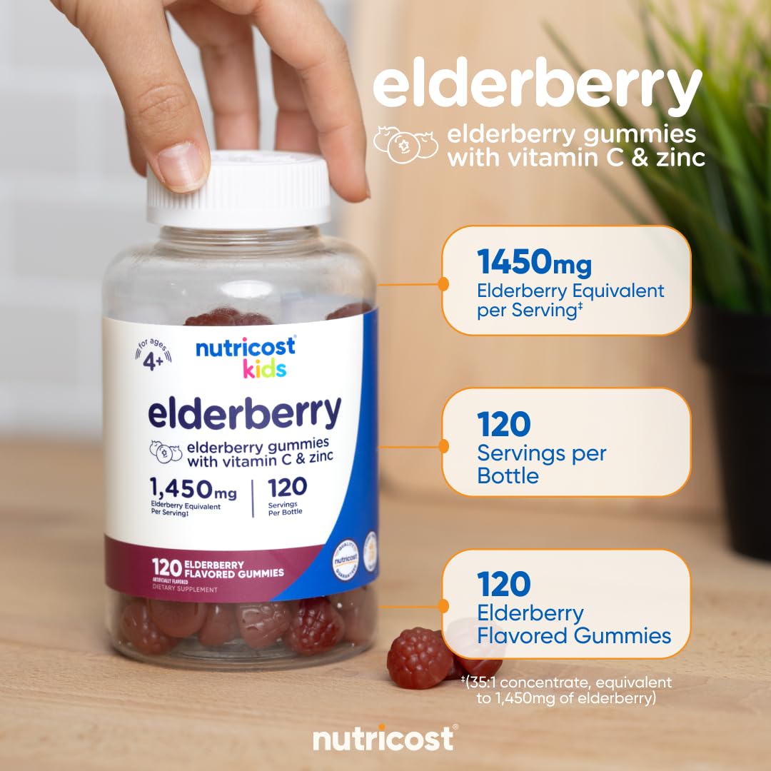 Nutricost Kids Elderberry Gummies with Zinc & Vitamin C, 120 Gummies
