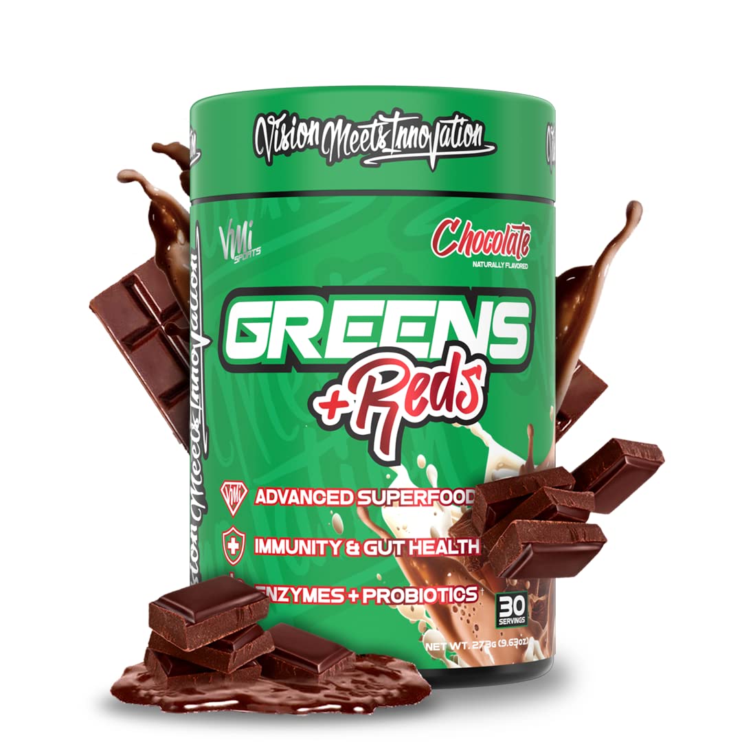 VMI Sports Greens + Reds Advanced Superfood Immunity and Gut Health Enzymes & Probiotics Powder, 8.68 oz