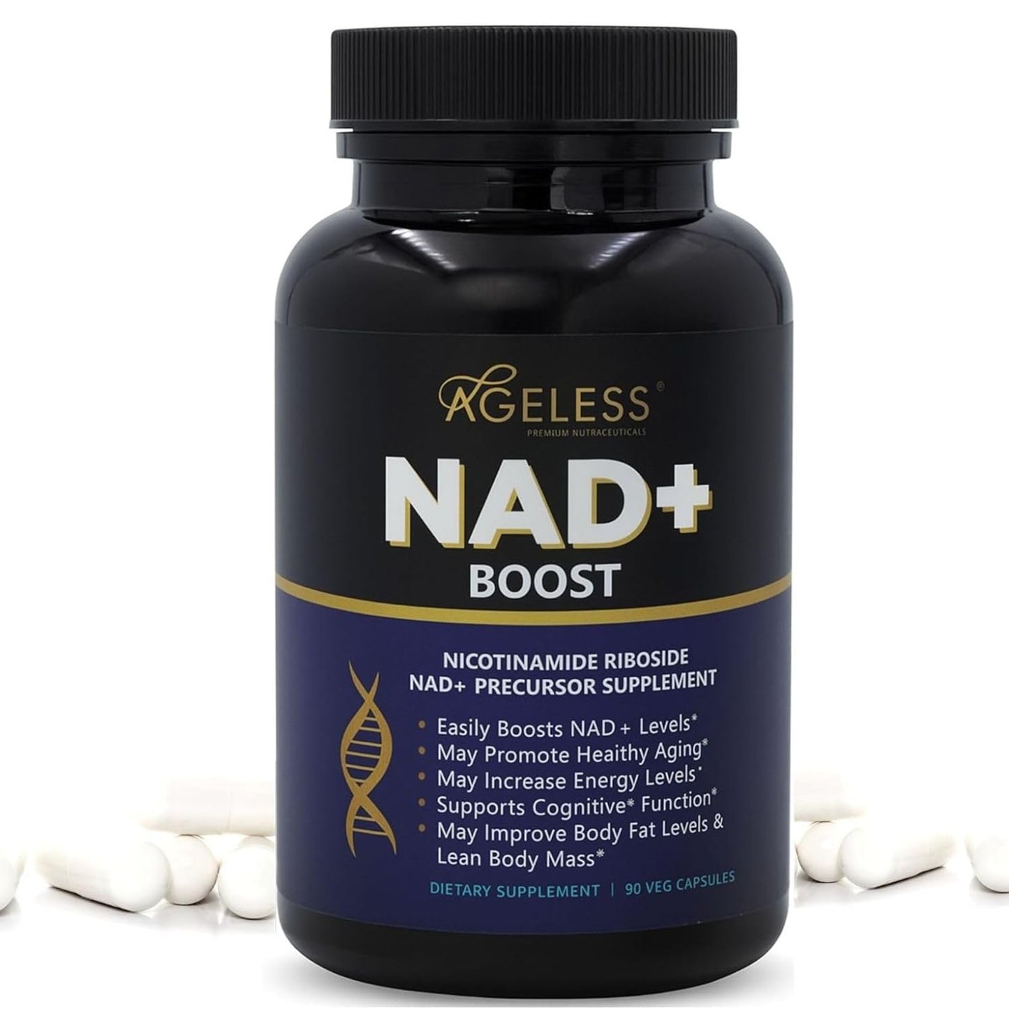 Ageless Foundation Laboratories NAD+ Supplements Nicotinamide Riboside Chloride 300mg Capsules, 90 Count