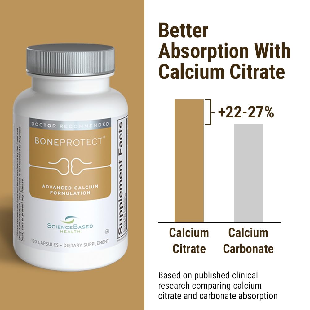 ScienceBased Health BoneProtect Advanced Bone Health Supplement with Calcium Citrate, Vitamin D3, K2 (MK-7), Magnesium and Antioxidants – Supports Bone Density, Heart and Colon Health, 120 Capsules