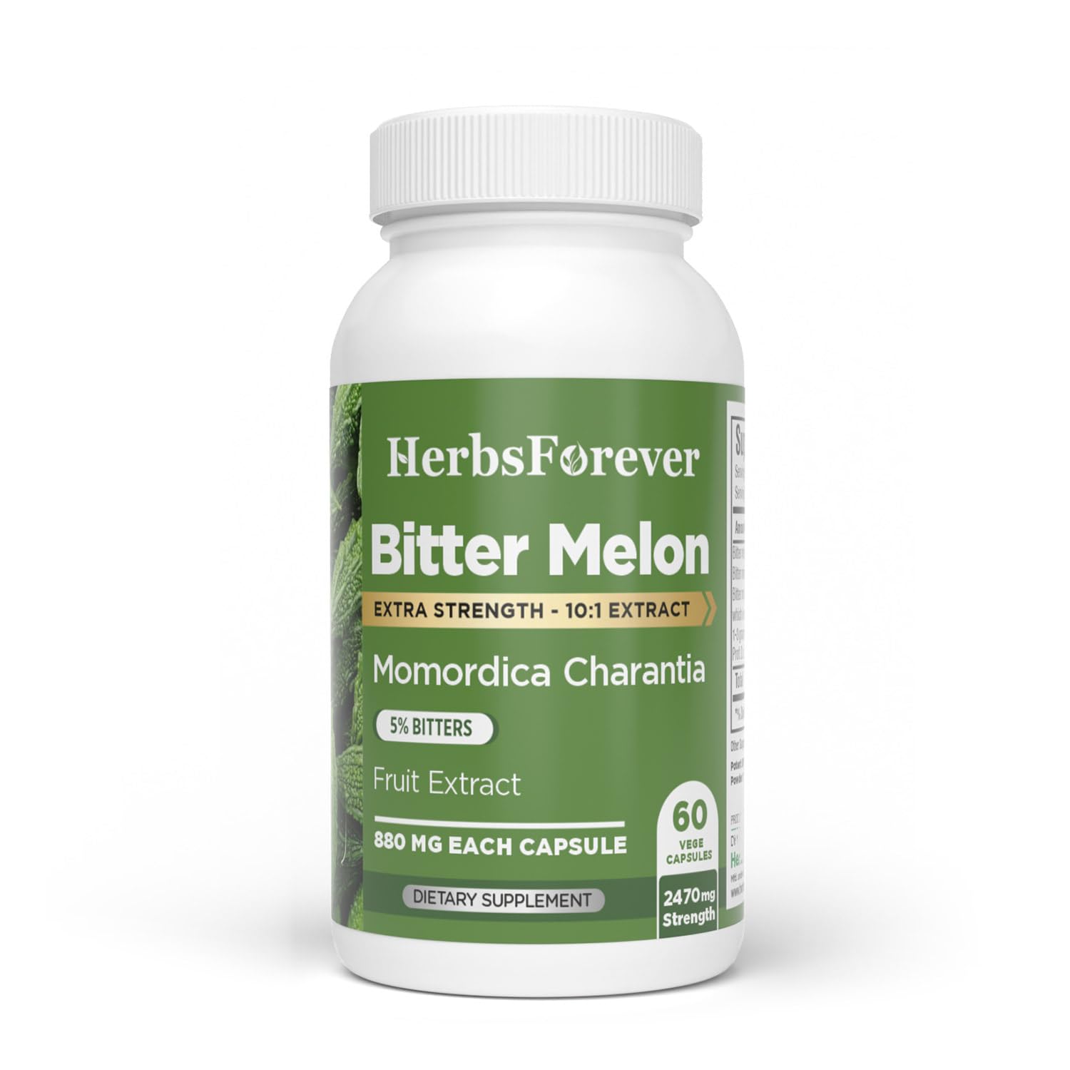 HerbsForever Bittermelon/Gourd Extra Strength 10:1 Extract, 4250 mg Fruit Powder Equivalent per Serving, 60 Capsules