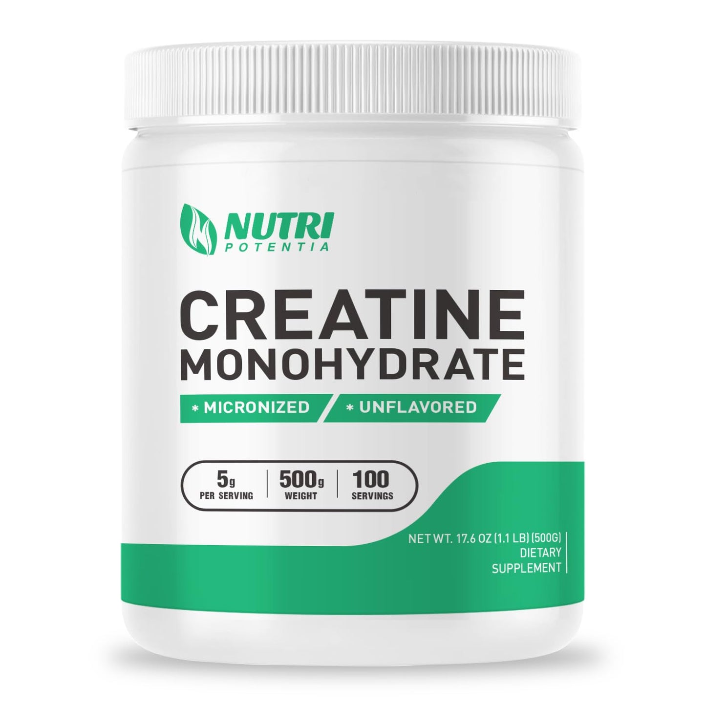 NUTRI POTENTIA Creatine Monohydrate Powder 500g, 17.6 oz, 100 Servings