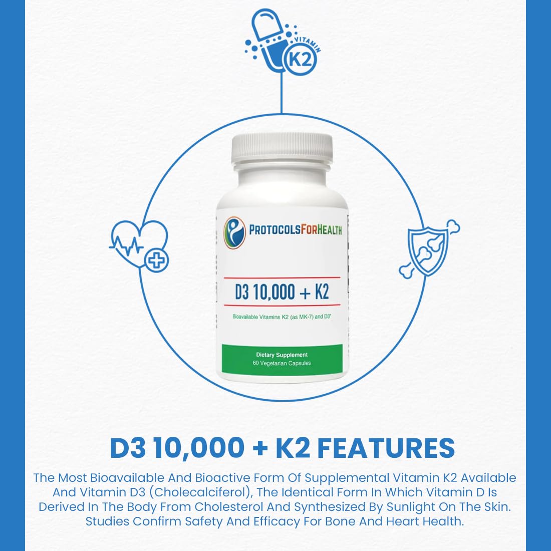 Protocols for Health D3 10,000 + K2 Veg Capsules, 60 Count