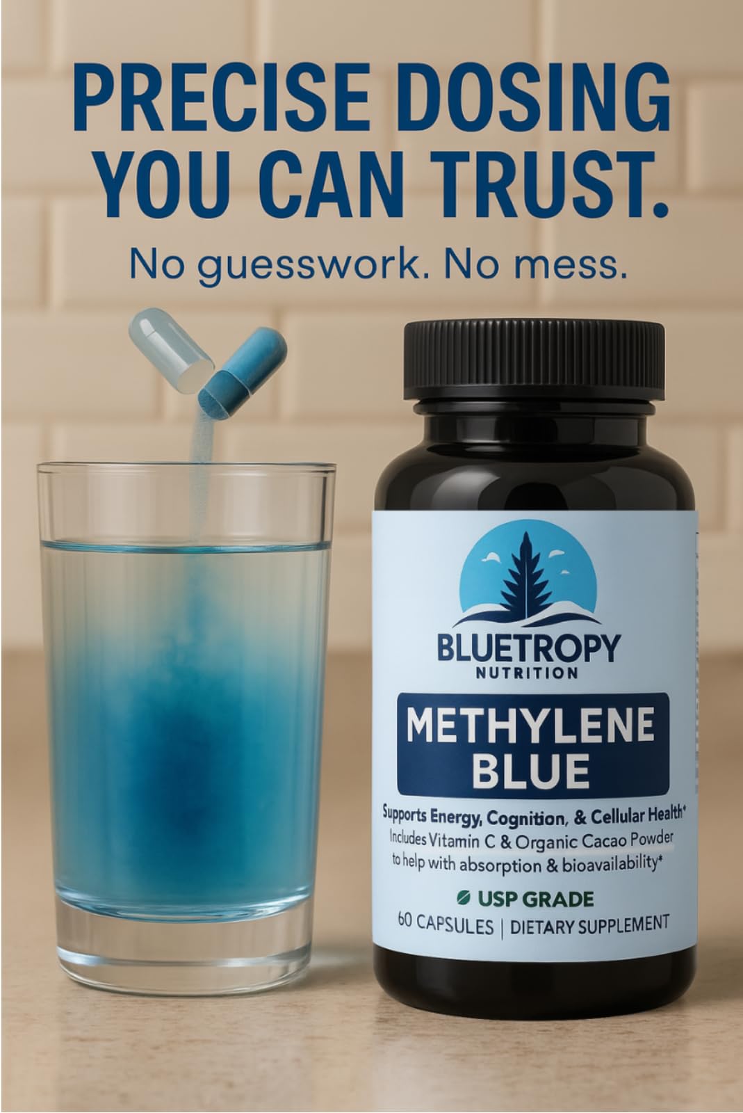 Bluetropy Nutrition Methylene Blue Capsules, 60 Count