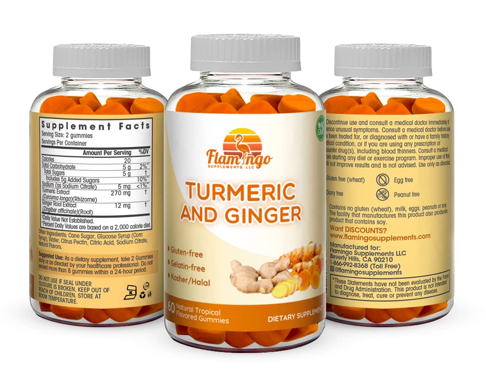 Flamingo Supplements Turmeric Curcumin & Ginger Chewable Gummies 60 Count
