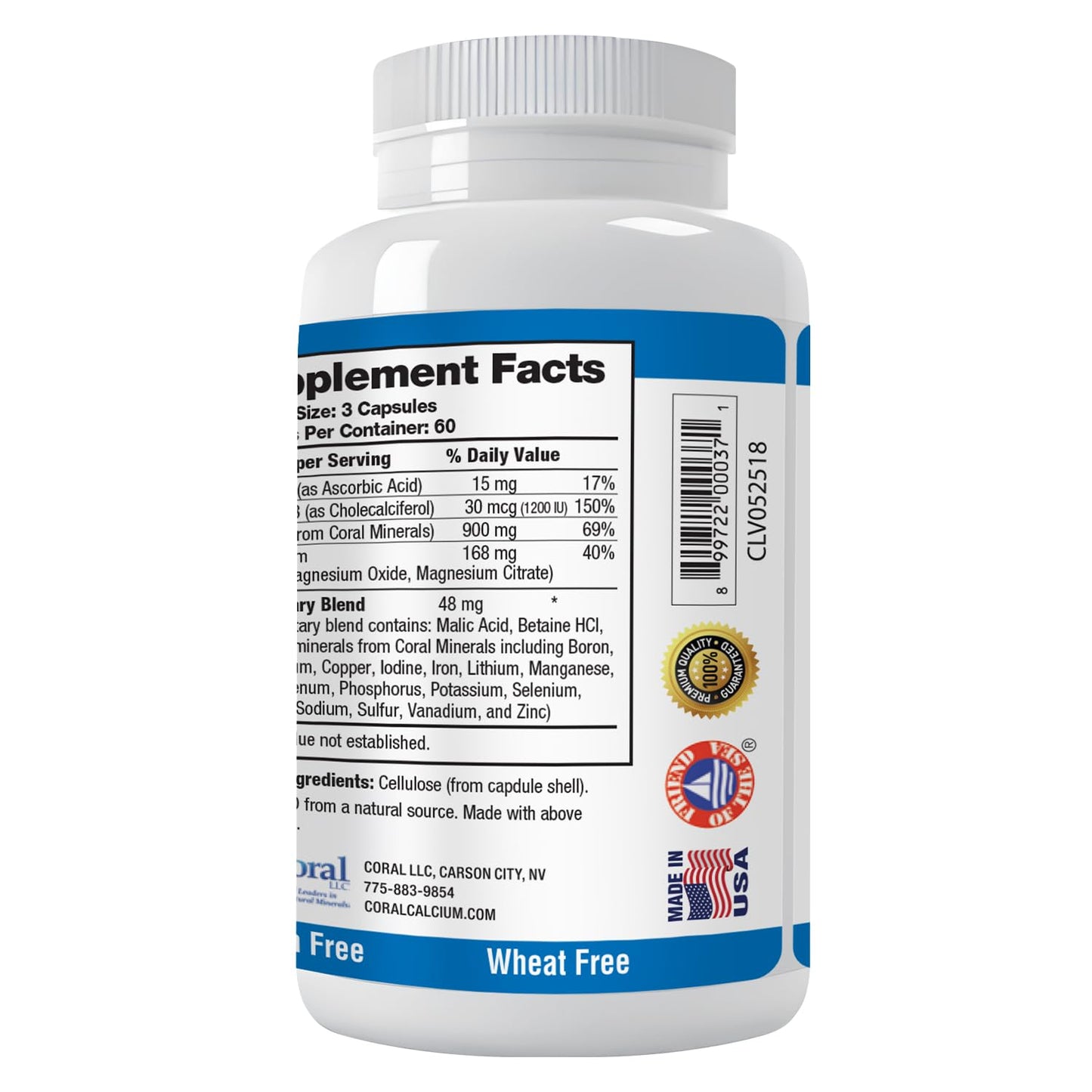 Coral White Coral Complex 3 Calcium Supplement Vitamin D3 & Magnesium Capsules, 180 Count