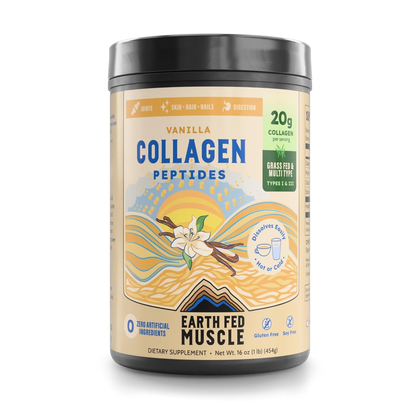 Earth Fed Muscle Vanilla Collagen Peptides Powder 1 lb