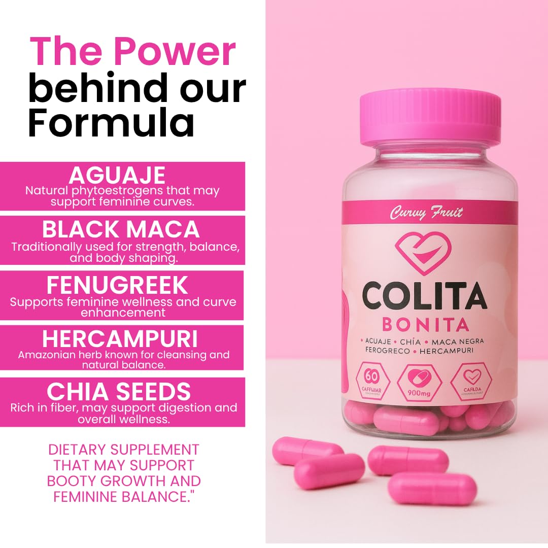Curvy Fruit Colita Bonita Aguaje, Black Maca & Fenugreek Capsules, 60 Count