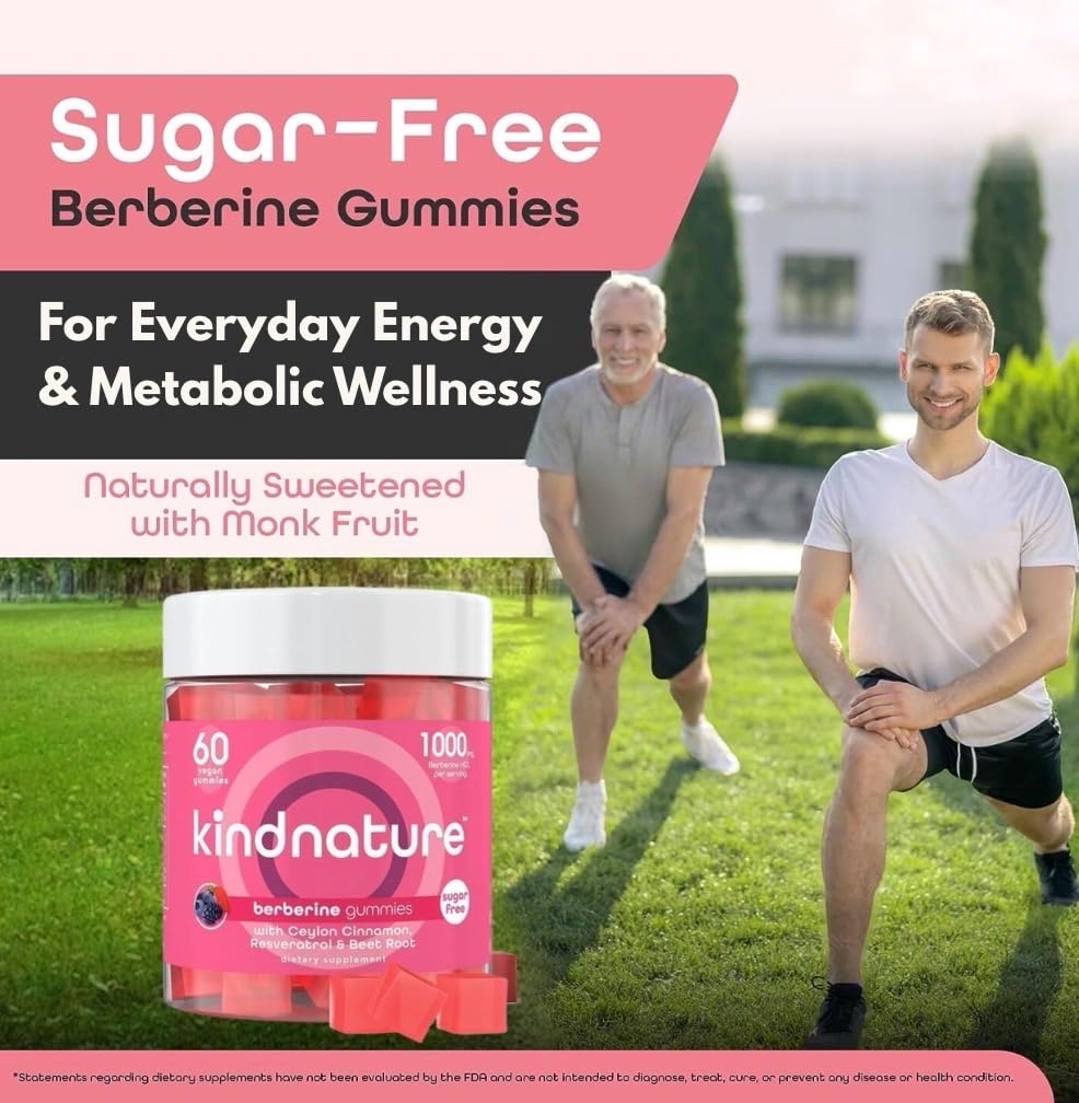 kindnature Berberine Gummies 1000mg with Ceylon Cinnamon & Resveratrol – 60 Count