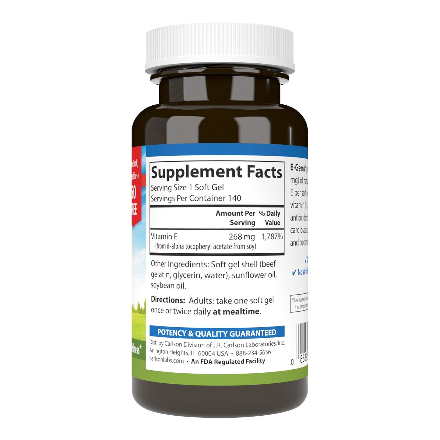 Carlson E-Gems 400 IU Vitamin E Softgels, 140 Count