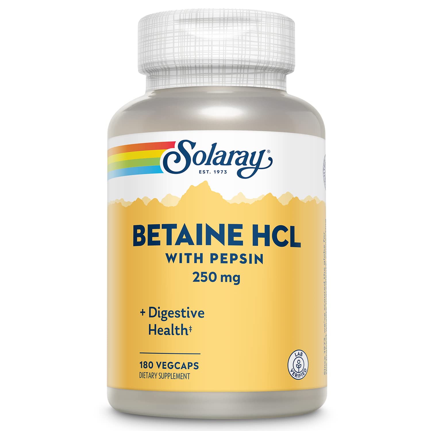 Solaray Betaine HCl with Pepsin 250 mg Capsules, 180 Count
