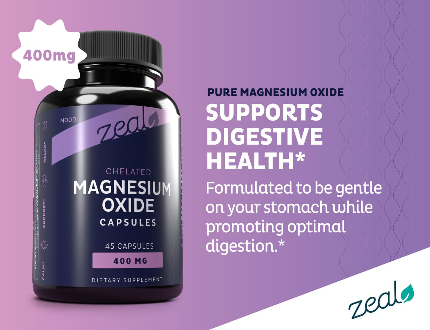 Zeal Naturals Magnesium Oxide 400mg Capsules, 45 Count