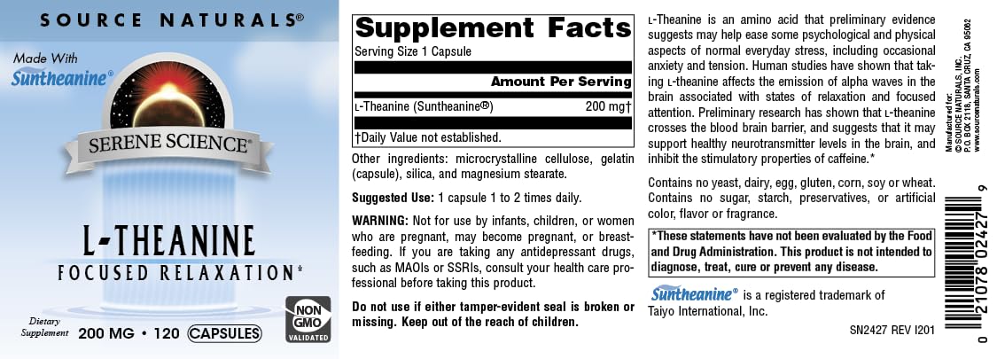 Source Naturals Serene Science L-Theanine Made with Suntheanine 200 mg, 120 Capsules