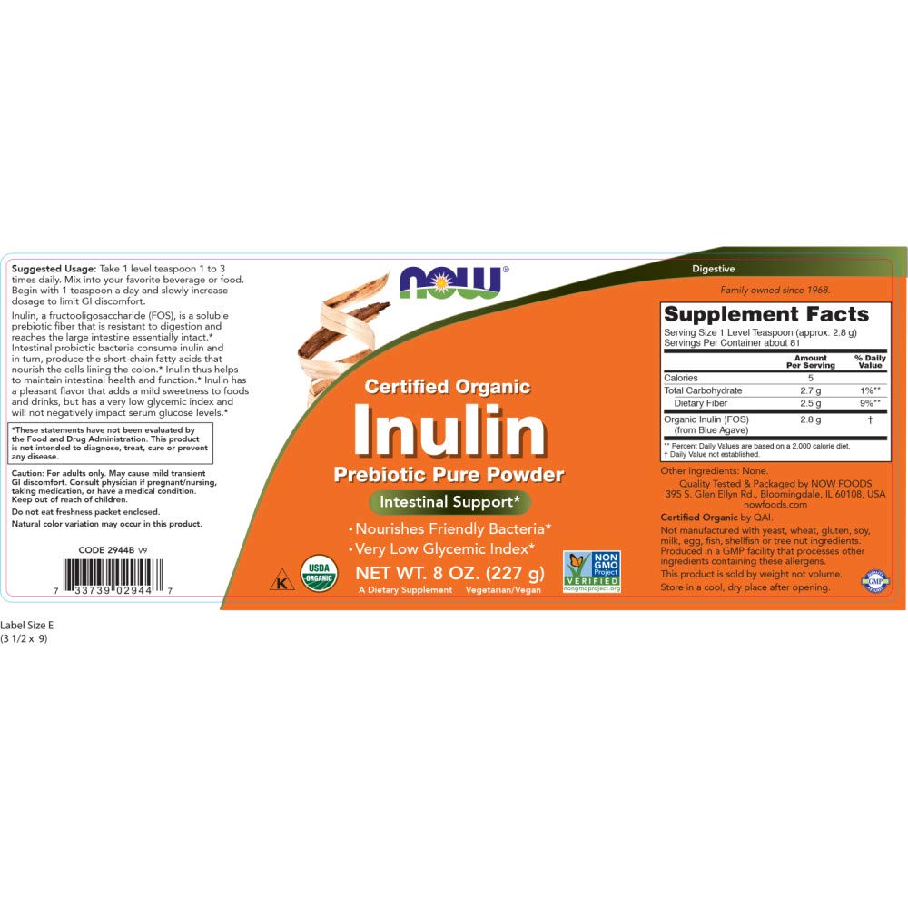 NOW Foods Organic Inulin Powder 8 oz