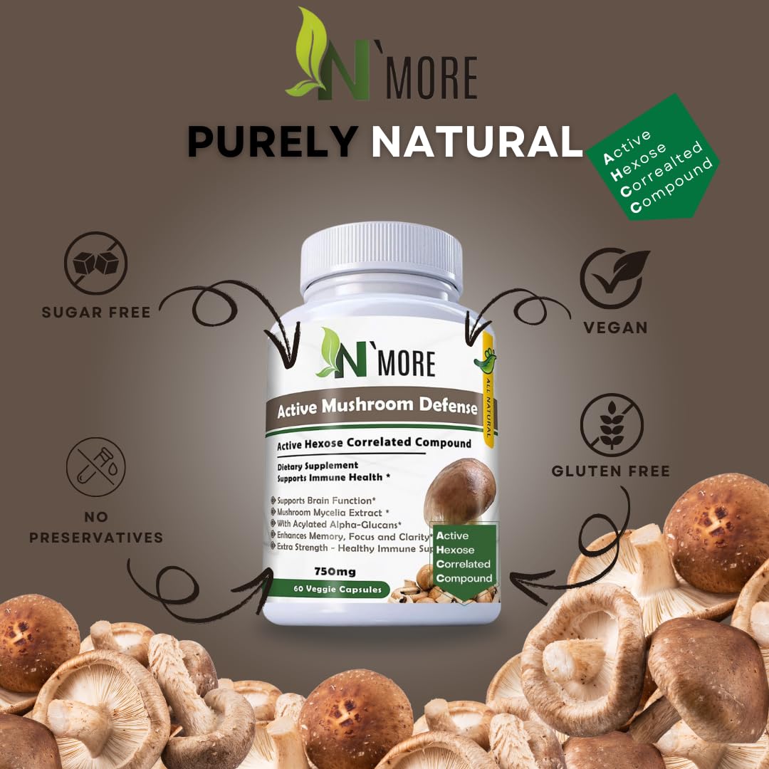 N'More Six Active Mushroom Defense Dietary Supplement Supports Immune Health, 60 Capsules