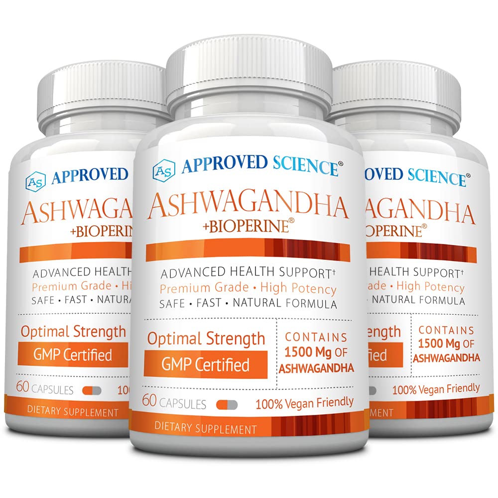 Approved Science Ashwagandha 1500mg with Bioperine® and Ginger - Boost Mood & Energy, 180 Capsules