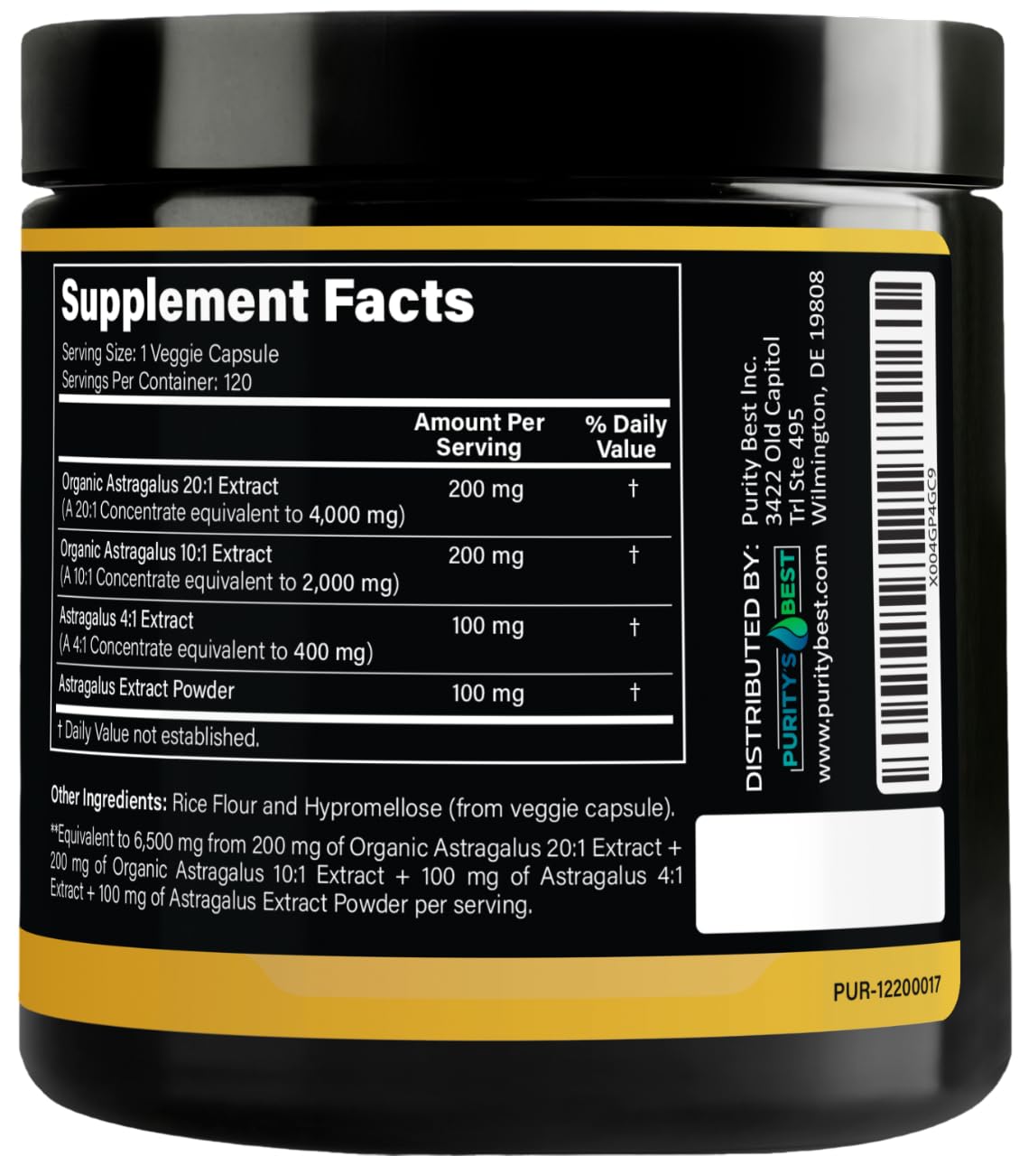 Purity`s Best Astragalus Root Complex Capsules 120 Count