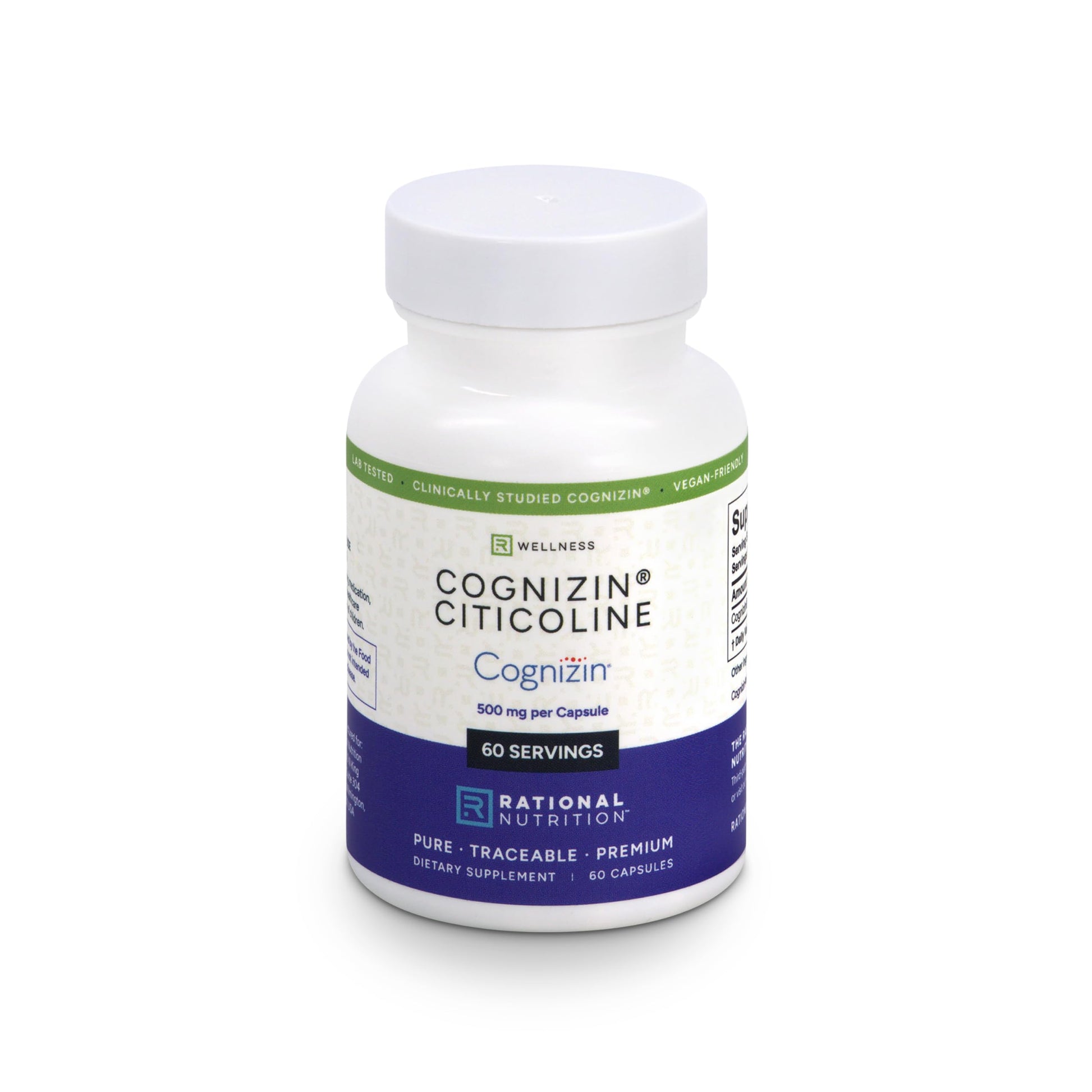 Rational Nutrition Cognizin Citicoline 500mg Capsules – CDP Choline Brain Support for Focus, Memory & Mental Clarity – 60 Count